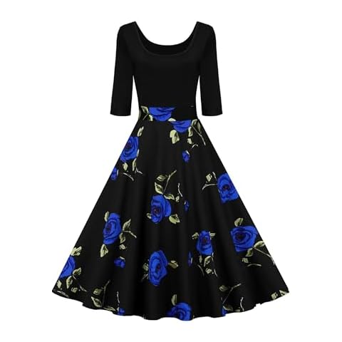 AXOE Vintage Rockabilly Dress with Blue Roses Cover