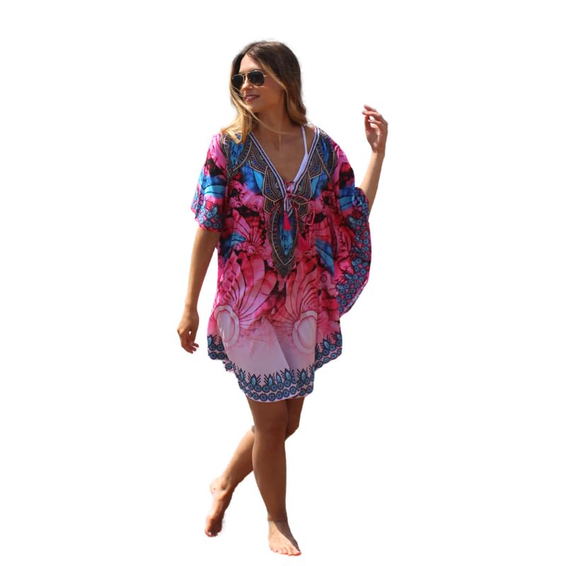 Women's Viscose Cotton Kaftan Beach Cover Up Maxi Dress | Bikini & Swim Cover Up | Holidays Loungewear | UK 6 to 14