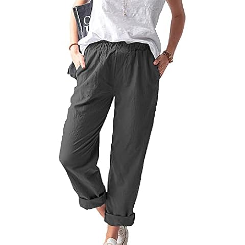 Women's Straight Pants Elastic Waist Casual Trousers Pants with Pockets, Dark Gray, Medium Cover
