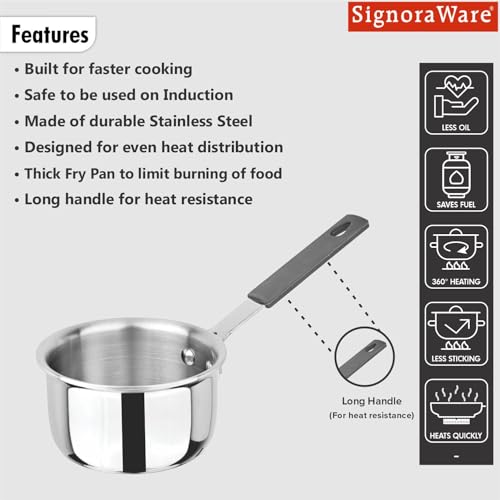 Image of SignoraWare Artista Tri-Ply Stainless Steel Mini Saucepan 10cm | Microwave Safe | Save Energy & Time | Easy to Clean | Heating Milk & Coffee | Ideal for Small batch of Pasta, Noodles & Oats (500ml)