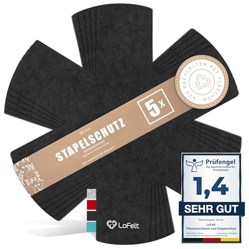 LoFelt® Protector de sartenes y apilamiento para sartenes, ollas, cuencos y aún más utensilios de cocina – 5 unidades en L Ø 32 cm – Protector de sartenes de fieltro en antracita – Forma de estrella