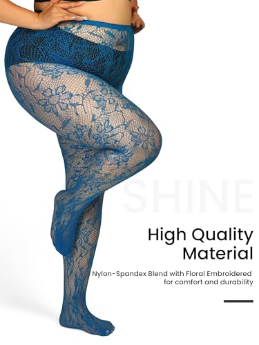 Image of Floral Lace Plus Size Tights High Waist Velvet Pantyhose Sunflower Fishnet Stockings Leggings