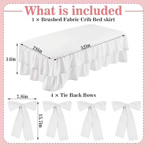 Image of Smoothnovelty White Crib Bed Skirts with 4 Large Cot Bow 28 inch x 52 inch,14 inch Drop