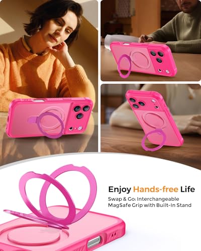 Image of MOCCA Magnetic for iPhone 17 Pro Max Case with Stand,Hot Pink | Built-in Ring Stand | 16ft Drop | Compatible with MagSafe | Anti-Slip Matte | Full Camera Lens Protection | Ultra-Slim