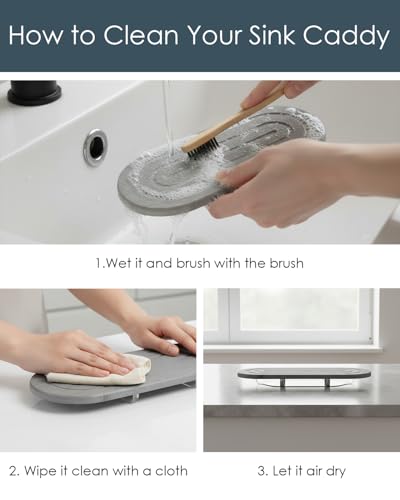 HAYVAN Organizador para Fregadero Piedra Diatomita - Soporte para Esponja Absorbente de Agua con Base Acrílica y Cepillo de Limpieza, Organizador de Secado Rápido para Mostrador de Cocina miniatura 5