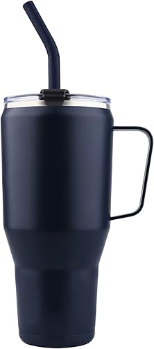 Vaso de 40 onzas con asa, doble pared sellada al vacío de acero inoxidable aislado al vacío, taza de viaje al vacío, regalo para bebidas frías y