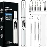 Kit Pulizia Denti Tartaro,Spazzolino Elettrico Ultrasuoni Intelligente con 5 Modalità Per Rimozione Placca e Macchie con 5 testine intercambiabili e Luci LED per Pulizia Tartaro Uso Quotidiano a Casa