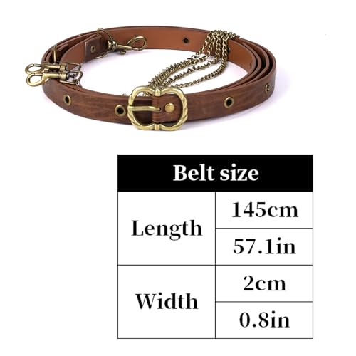 Image of HiiFeuer Medieval DIY Faux Leather Metal Chain Belt, Vintage Adjustable Thin Belt For Women, Retro Skinny Belt For Dresses