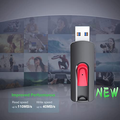 Image of RAOYI 3 Pack 128GB USB 3.1 Flash Drive, High Speed Renewed Colorful Thumb Drive Slide Retractable USB Stick Portable Memory Stick with Lanyard Hole (Green, Red, Blue)