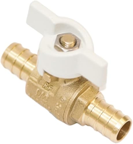 Miniatura 3 de Válvula de bola Pex de latón de 12 pulgada, válvula de cierre Pex de 14 giro con mango en T blanco, mini válvula de púas Pex de latón de 12 pulgada