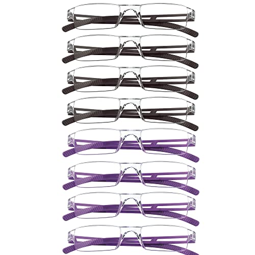 Image of 8 Pack Reading Glasses, Blue Light Blocking Computer Reading Glasses for Women and Men, Lightweight Readers (4 Purple+4 Brown,+2.25Magnification)