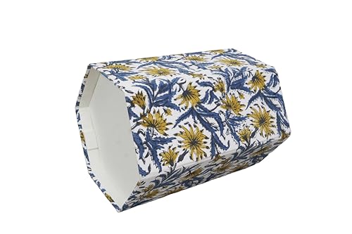 Image of 3.3 Gallon Cotton Hand Block Printed Paper Waste Basket |Small Decorative Trash Can for Housewarming Gifts in Living Room, Bedroom, Bathroom | Eco-Friendly, Plastic-Free (1, Blue Yellow FLOWAR)