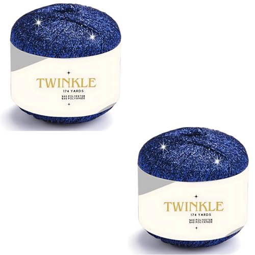 Image of Pack 2 Twinkle Metallic Glitter Yarn Sparkle Fine 1 Light Fingering Weight Worsted Gold Silver for Crochet Knitting, 25g 0.88oz, 175yard Soft Craft Shawls Bags Lurex