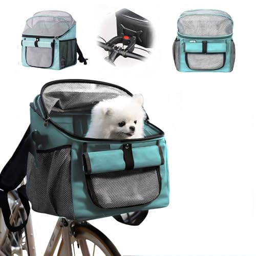 Panier de Vélo pour Chien, Sac à Dos pour Chat Pliable avec Fenêtre en Filet et Ceintures de Sécurité, Panier Velo Chien Pliable Sac à Dos Animaux de...