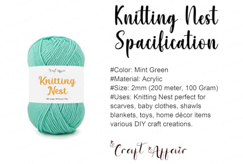 Image of Craft Affair | Knitting Nest Acrylic Yarn (200 Meter, 100 Grams, 2mm) / Woolen Yarn /Acrylic Yarn for Knitting and Crocheting- Mint Green