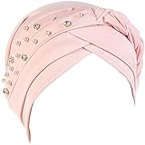 Women Girls Turban Hat, Rhinestone Pearl Braid Turban Head Wrap Baggy Slouchy Beanie Chemo Cap Headwear Hair Wrap