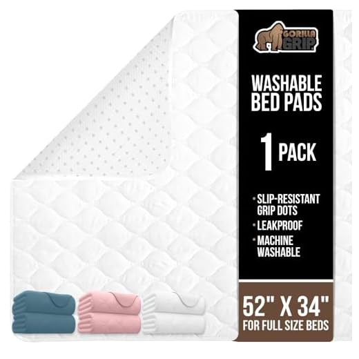 Gorilla Grip Slip-Resistant Leak Proof Mattress Pad Protector, 52x34, Absorbs 8 Cups, Oeko Tex Certified, Waterproof Bed Wetting Incontinence Cover, Washable Hospital Grade Pads for Toddlers, Elderly