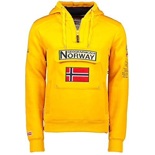 Geographical Norway GYMCLASS Men - Sudadera con Capucha y de Bolsillo Canguro para Hombre - Sudadera con Logo de la Marca y Manga Larga (Mostaza, L)