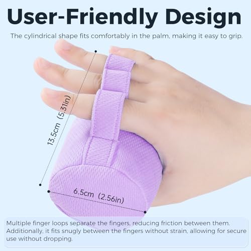 Palm Grips, Hand Contracture Cushions, Finger Grips, Finger Splitter, Palm Protector for Hand Contracture, Grip Strengthener Pad for Elderly, Stress Relief, Sweat Resistant, Washable, Purple, 2 Pcs