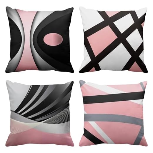 25+ Stylish Black and Pink Room Decor Ideas You’ll Love 2 Emvency Set of 4 Soft Pink Throw Pillow Covers Modern Abstract Black Grey Stripes Gray White Acrylic Bold Decorative Pillow Cases Home Decor Square 18x18 Inches Pillowcases