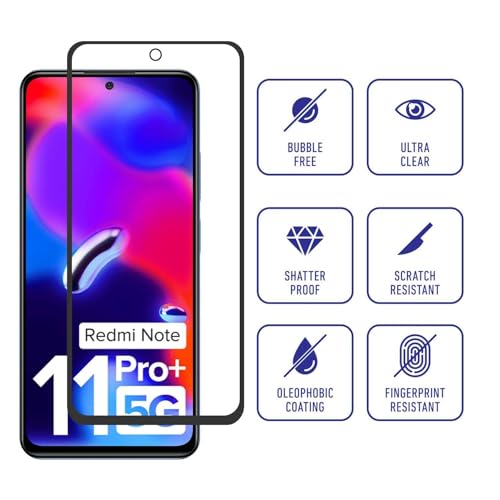 Image of Tempered Glass Screen Protector Compatible for Redmi Note 11 Pro Plus 5G with Edge to Edge Coverage and Easy Installation Kit, Pack of 1, Black