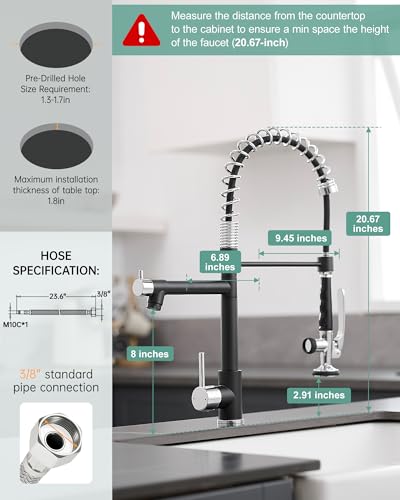 Image of Fapully Kitchen Sink Faucet, Pull Down Sprayer Kitchen Faucet Black&Chrome