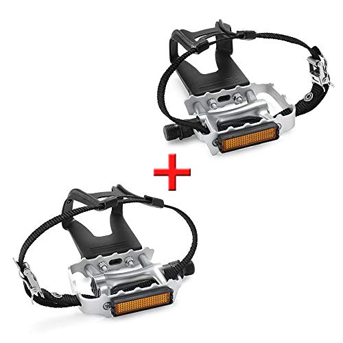 SEQI Bike Pedals with Clips and Straps, for Spin Bike, Exercise Bike