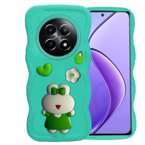 Image of AESTMO Back Case Cover for Realme 12 / 12X / C65 / Narzo 70X | 3D Cute Fun Cartoon Characters | Anti Slip Grip Cute Wave Curly Frame Shape | Back Cover for Realme 12 / 12X / C65 /Narzo 70X (MintGreen)