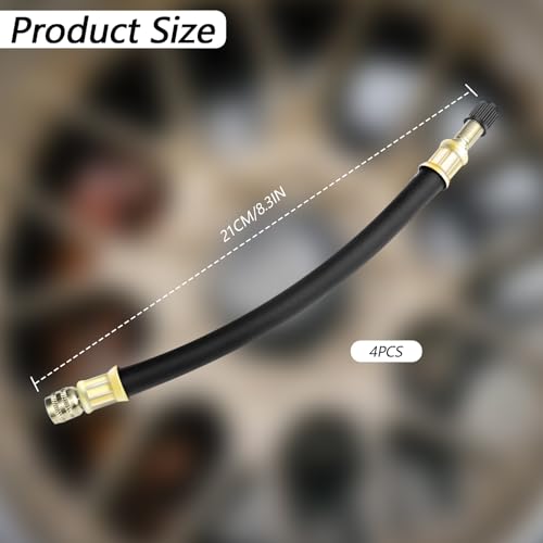 Image of 4 Pcs 8.25 inch Black Valve Stem Extension, Flexible Valve Stem Extenders for Cars, Trucks, Motorcycles, Bikes, Scooters - Universal Fit