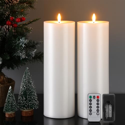 Image of Retisee 2 Pcs 4 x 12 Inch Extra Large LED Flameless Candles Battery Operated Pillar Flickering Candles with Remote and Timer for Home Patio Porch Indoor Outdoor Lanterns, Battery Not Included