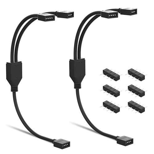 PAUTIX 2-Pack DC 1 Female to 2 Way 4 Pins Splitter Cable for RGB LED Strip,DC Power Adapter Y Connector CCT/4-Pin RGB COB LED Strip Lights,5050 RGB LED Lights,4pin Controller Plug Splitters