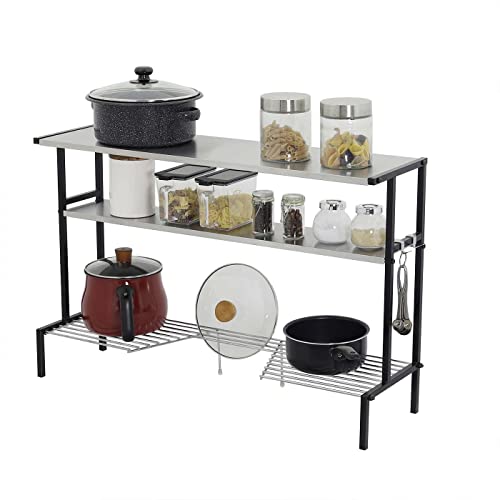 川口工器 コンロ奥ラック 3段 arte 日本製 ヘアライン風 ステンレス棚 日本製 21210