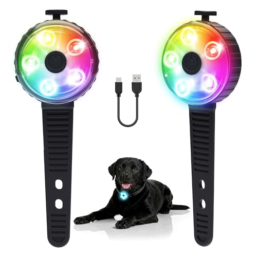 2-Pack Dog Collar Light Memory Function Light Up Collar with 8 Modes Rechargeable Dog Light with Durable Silicone Band IPX7 Waterproof LED Pet Safety Lights for Night Walking Hiking Running