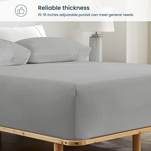 Gokotta Fitted Sheet Only - 16 Inch Pocket Bamboo Fitted Sheet, Super Soft And Cooling Bottom Sheet With 4 Elastic Corner Straps(Grey, California King) #TOP1