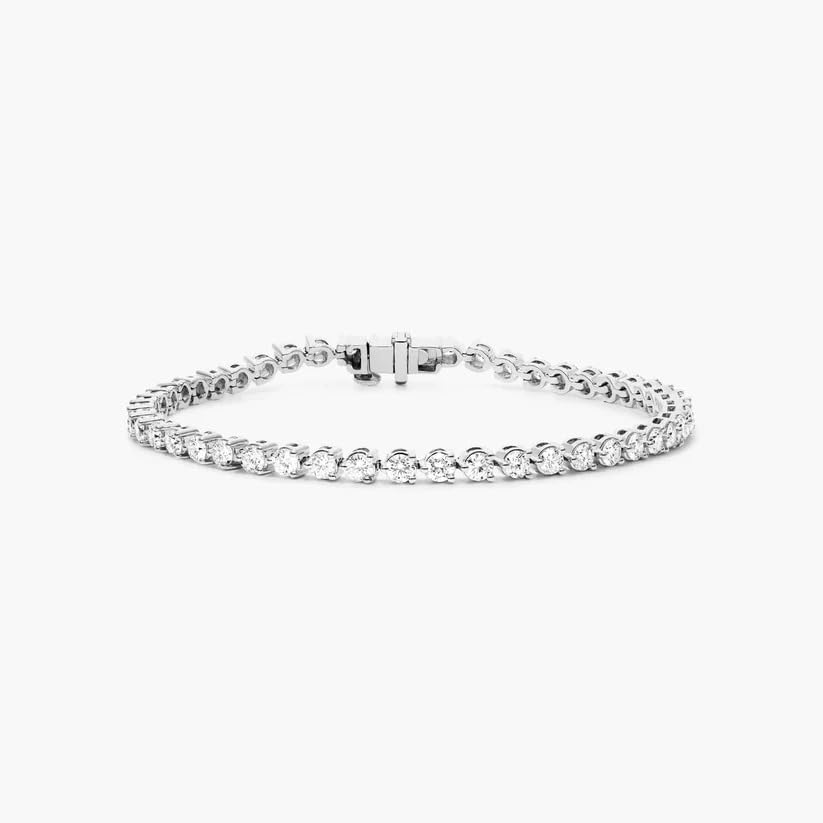 The Diamond Deal 1.00 to 16.00 Carat Round Lab-Grown Diamond 3-Prong Classic Tennis Bracelet 7 Inch in 14k Yellow, White or Rose Gold With Box Lock Closure