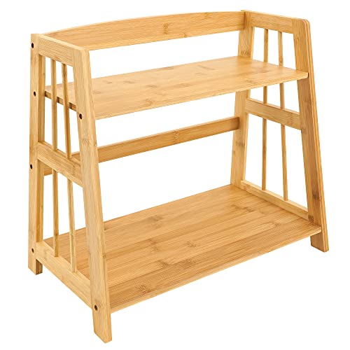 Utoplike Bamboo Desktop Organizer Bookshelf, Desk Shelf Organizer Rack, 2 Tier Kitchen Countertop Spice Storage Shelf Holder For Office Supplies, Home #TOP6