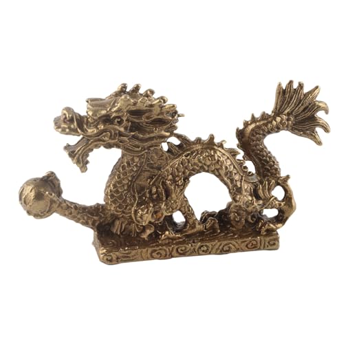 Tomedny Feng Shui Dragon Statue, Chinese Dragon Ornament Brass Good Luck Statues Feng Shui Miniature Figurine for Desk and Home Office