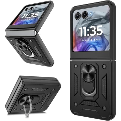 Coque Motorola Razr 2025 noire rigide en silicone avec anneau support intégré