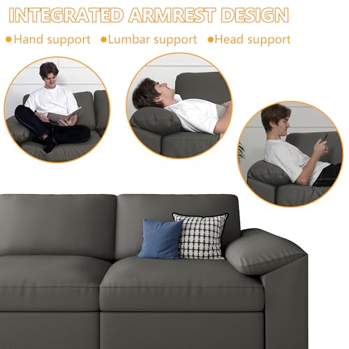Image of EASE MOOSE Oversized U Shaped Couch,Modular Sectional Convertible Sofa with Wide Deep,Extra Large Faux Leather Scratch Resistant Modern Couch for Big Spaces,Grey