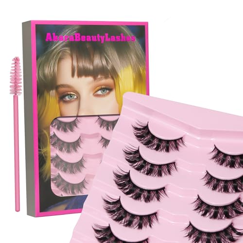AKARA Pestañas Postizas Naturales 7 Pares 3D Pestañas Pelo a Pelo Volumen Ruso Eyelashes Faux Mink(Russian-R05)