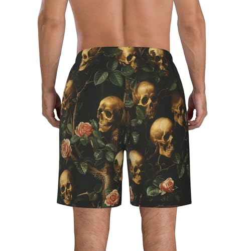Men's Quick Dry Swim Shorts Skulls and Roses Tree Mystery and Gothic Style Beach Trunks with Pockets2