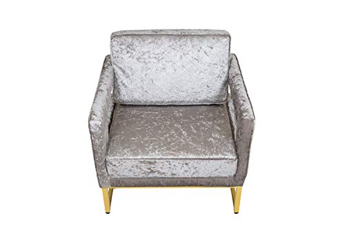 Sofa Lounge Occasional Designer Accent Carlo Armchair Tub Chair with Gold Leg Base Office Lobby Board Room Living Room Conservatory (Silver, Crushed Velvet)