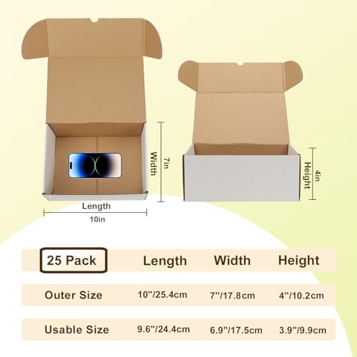 Image of WIFTREY 10x7x4 White Shipping Boxes Set of 25, Corrugated Cardboard Box 10 x 7 x 4 for Mailing Packing Gifts, Shipping Small Business