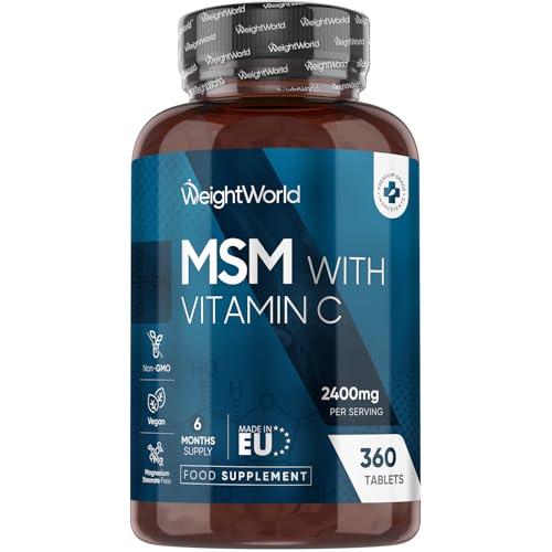 MSM Supplements 2400mg | with Vitamin C 100mg | 360 MSM Tablets | 6 Months Supply | Vegan, Non-GMO & Gluten-Free | Easy-to-Swallow Methylsulfonylmethane Tablets | Source of Sulphur | Made in Europe