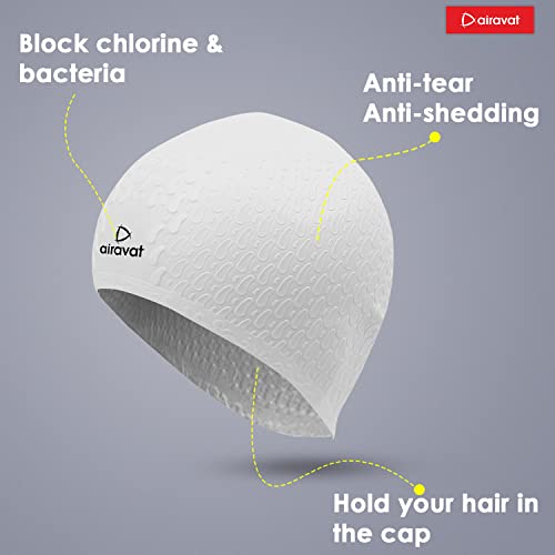 Image of Airavat Swim Bubble Cap, Silicone Swim Cap, Comfortable Bathing Cap Ideal for Curly Short Medium Long Hair, Swimming Cap for Women and Men (White)