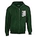 Ripple Junction Attack on Titan Men's Full Zip-Up Hooded Sweatshirt Survey Corps AOT Anime Fleece Hoodie Dark Green X-Large