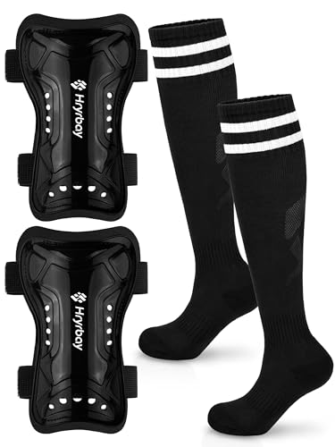 Hryrbay Kids Soccer Shin Guards and Socks Toddler Soccer Shin Pads Protective Defender Gear for Youth Boys Girls S