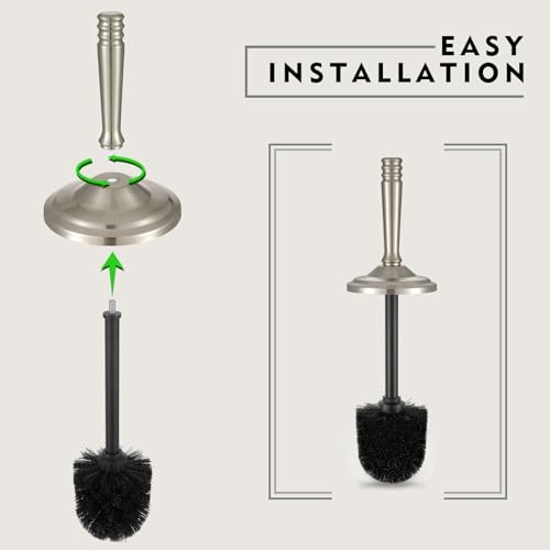 Image of Stain Nickel Toilet Brush and Holder Set, Stainless Steel Toilet Brush for Bathroom,Heavy Duty Silver Toilet Bowl Brush,Deep Cleaning Modern Toilet Cleaner Brush -Space Saving, Covered Brush