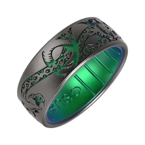 Enso Rings Wizarding World of Harry Potter Collection Dualtone Silicone Ring - Comfortable and Flexible Design - 7.99mm Wide, 2.18mm Thick - Dark Mark - Platinum/Dragon - Size 112