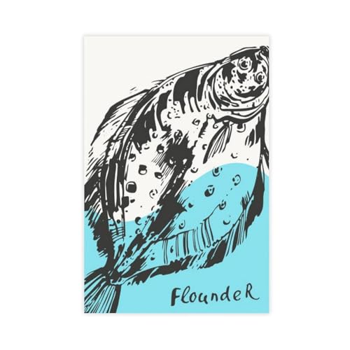 Flunder-Druck, Leinwand-Poster, Wandkunst, Dekordruck, Bild Gemälde für Wohnzimmer, Schlafzimmer, Dekoration, 20 x 30 cm